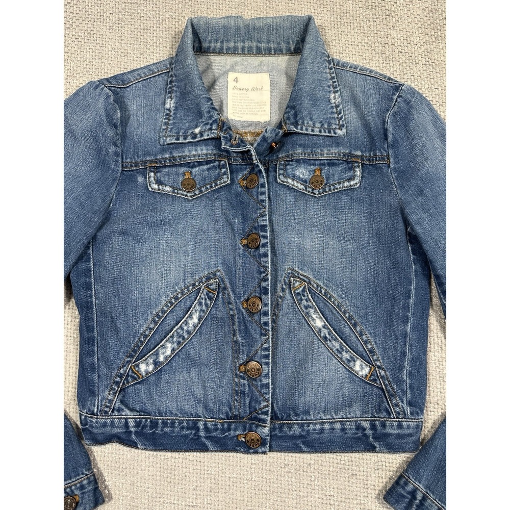 J Crew Denim Jacket Womens 4 Blue Bowery Distressed Jean Cropped Faded Preppy - Picture 4 of 13